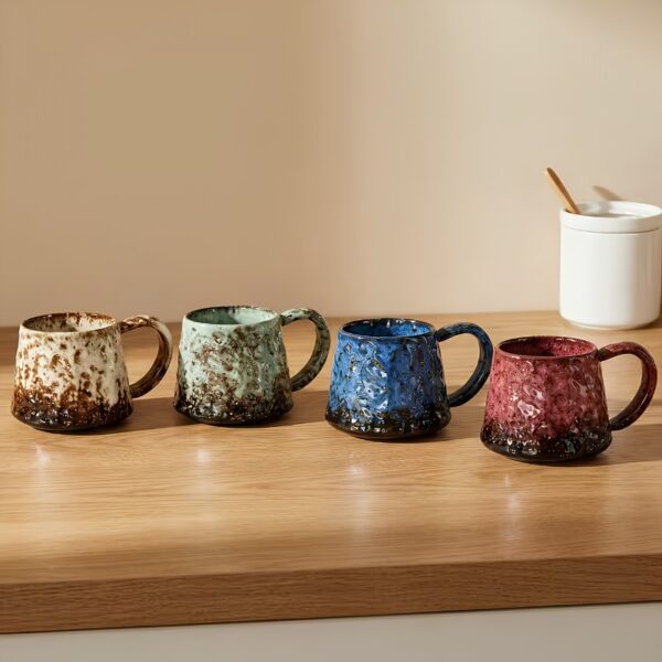 24pcs, 11.5oz:340ml Kiln-Formed Ceramic Mug Set with Handle, Featuring Unique Kiln-formed Glaze Texture. Ideal for Home Coffee Use, Milk or Water Mugs. in 4 Colors