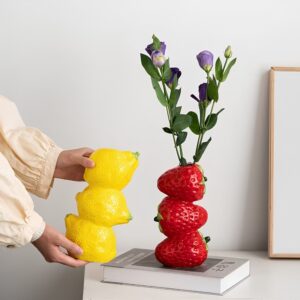Fruit Shape Ceramic Vase – Unique Strawberry & Lemon Aesthetic Decor - Image 3
