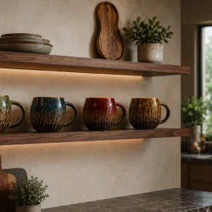Handcrafted look ceramic mugs for latte and cappuccino