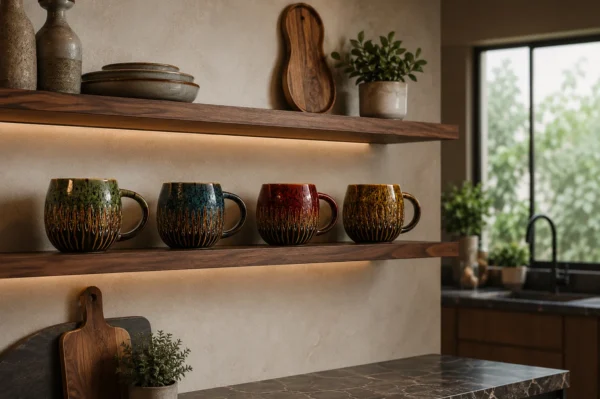 Handcrafted look ceramic mugs for latte and cappuccino