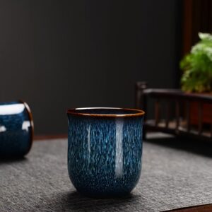 Wabi sabi style tea set with dark blue glaze