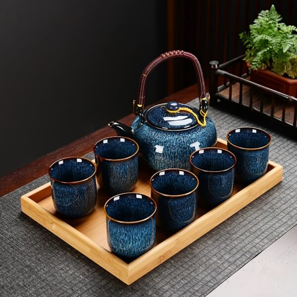 Japanese tea set for 6 with deep blue ceramic glaze
