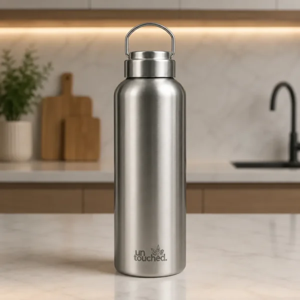 Minimal stainless steel hydration bottle for modern everyday carry