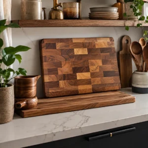 Rustic acacia wood serving and cutting board for kitchen