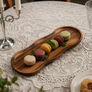 Natural acacia wooden tray for serving drinks and snacks