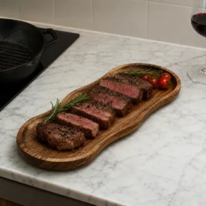 Handmade oval wooden tray for kitchen countertop serving