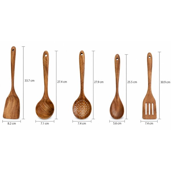Natural teak wooden kitchen utensils for everyday cooking