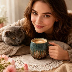Textured ceramic coffee and tea mugs with artisan finish