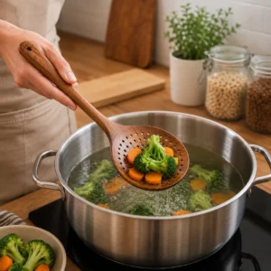 Teak wood cooking utensils set for modern minimalist kitchens