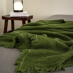 Boho cotton throw blanket with soft layered texture