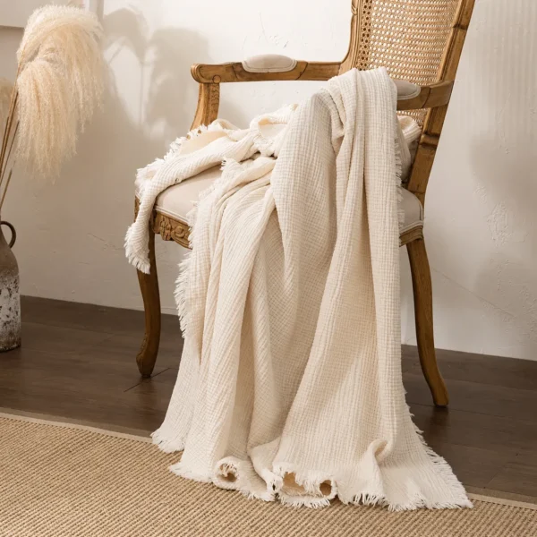 Cotton sofa throw blanket with soft breathable fabric
