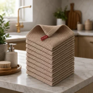 Reusable cotton kitchen towels for dishes and countertops
