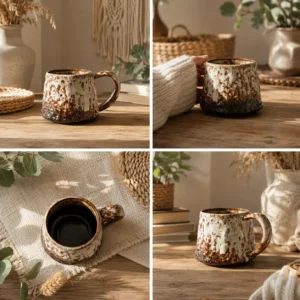 Glazed ceramic coffee mugs with handles for everyday tea and coffee