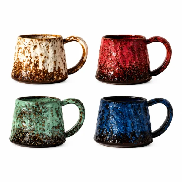 Glazed Tea & Coffee Mug Set Glazed ceramic tea cups with comfortable handles and minimalist style