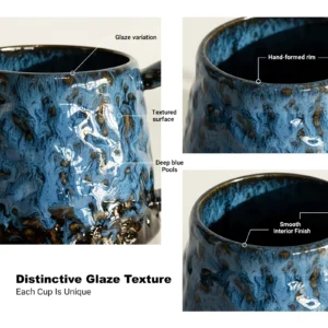 Modern ceramic mugs set for coffee tea and hot beverages