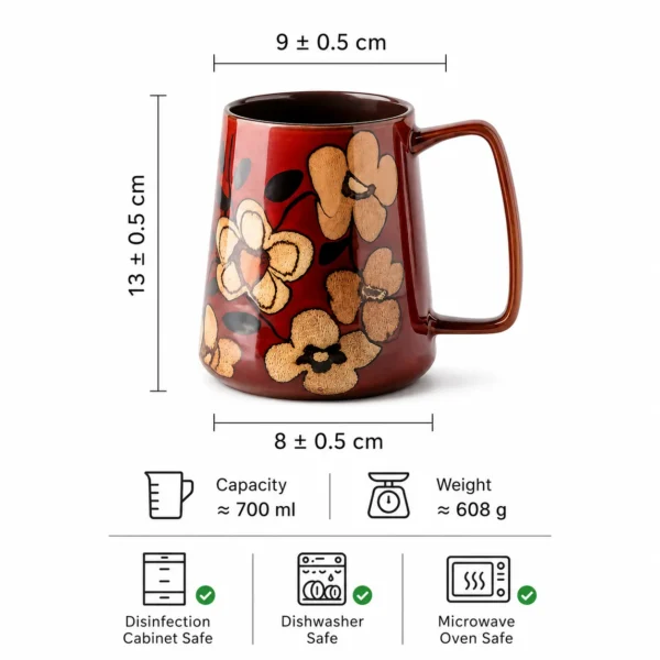 Large floral ceramic mug for coffee tea and herbal infusions
