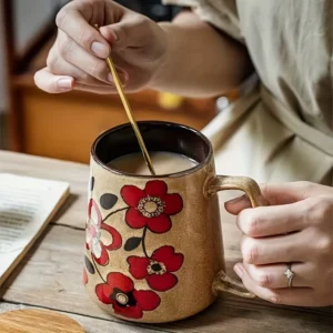 Hand-painted style ceramic mug for coffee and herbal tea