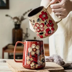 Oversized ceramic mug with floral artwork for cozy moments