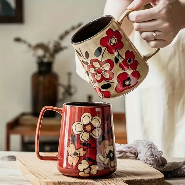 Oversized ceramic mug with floral artwork for cozy moments
