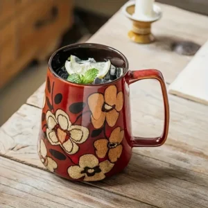 Plastic-free ceramic floral mug for modern mindful living