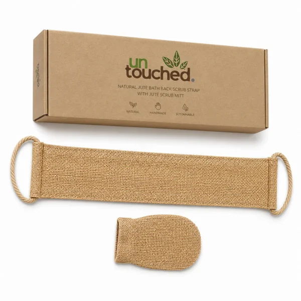 Jute bath scrubber with long strap for back cleaning and exfoliation
