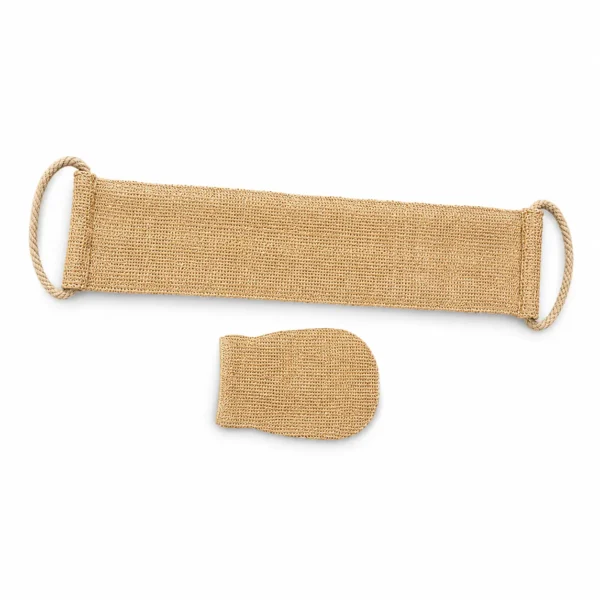 Plastic-free bath scrub strap made from natural plant fibers
