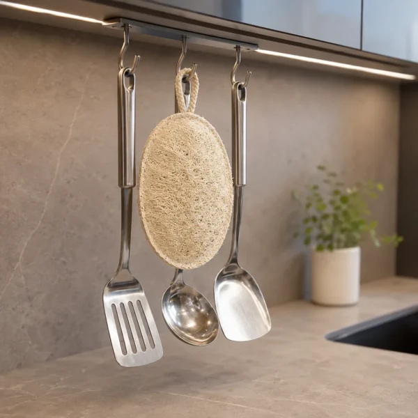 Natural kitchen scrub cloths with hanging loop for easy drying
