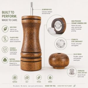 Wooden Pepper & Salt Grinders – Refillable Spice Mill with Ceramic Mechanism 3in1 - Image 6