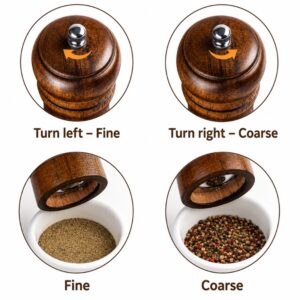Wooden Pepper & Salt Grinders – Refillable Spice Mill with Ceramic Mechanism 3in1 - Image 4