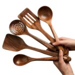 Handcrafted style teak wood utensils for meal preparation