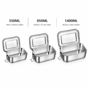Leak-resistant stainless steel food container for lunch and snacks