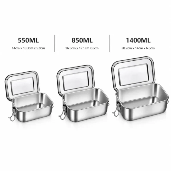 Leak-resistant stainless steel food container for lunch and snacks