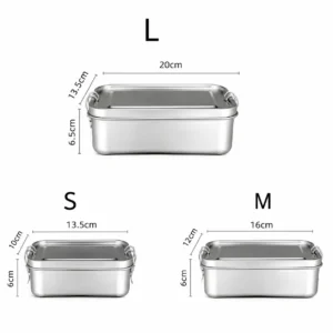 Metal lunch box with locking clips for reusable meal storage