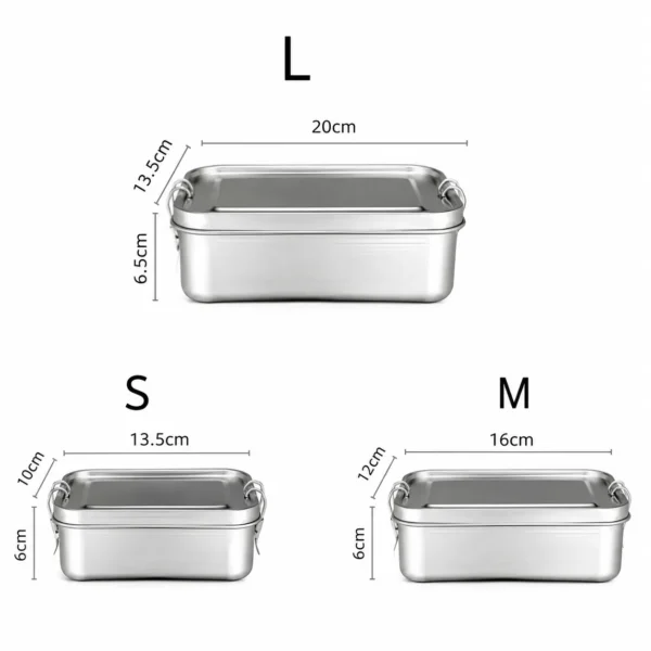 Metal lunch box with locking clips for reusable meal storage