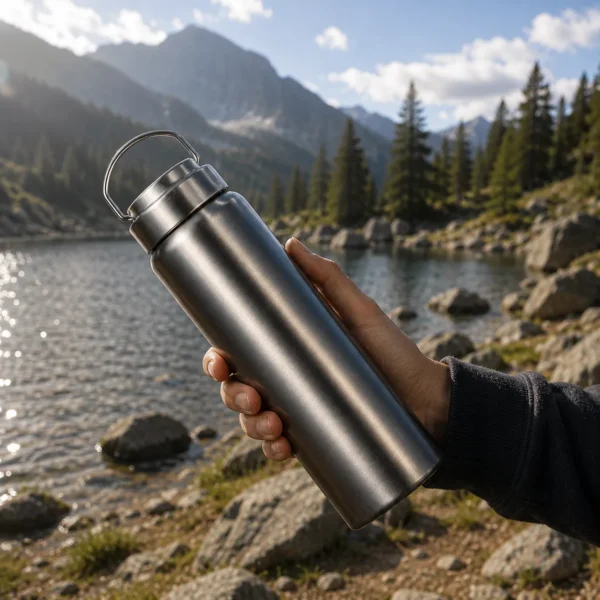 Reusable stainless steel water bottle with matte minimalist finish