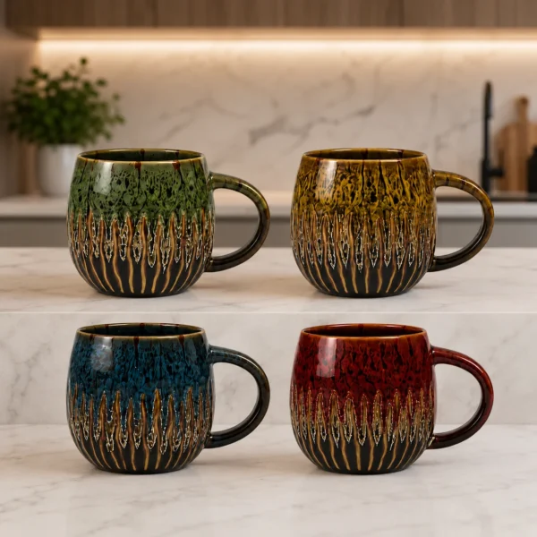 Handcrafted look ceramic mugs for latte and cappuccino